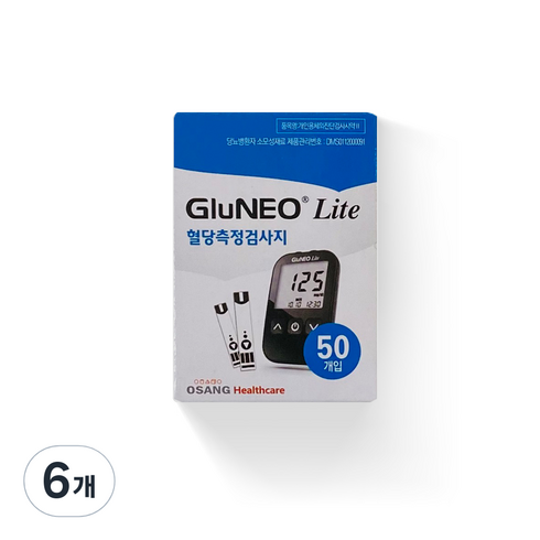 오상헬스케어 글루네오 라이트 혈당검사지, 6개, 50개입