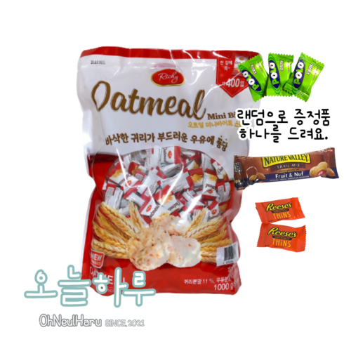 트레이더스오트밀 - 오늘하루 트레이더스정품 귀리 오트밀 바이트 1kg 400개 귀리쿠키 대용량과자, 1개