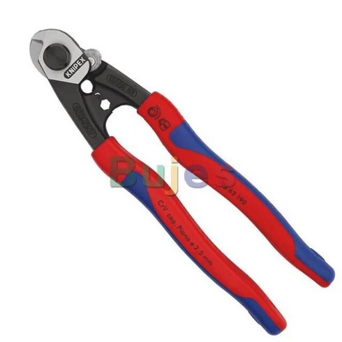 케이블커터 플라이어 Knipex 와이어 로프 케이블 커터 9562190 레버리지 컴포트 그립 크롬 바나듐 헤비 듀, 01 9562190