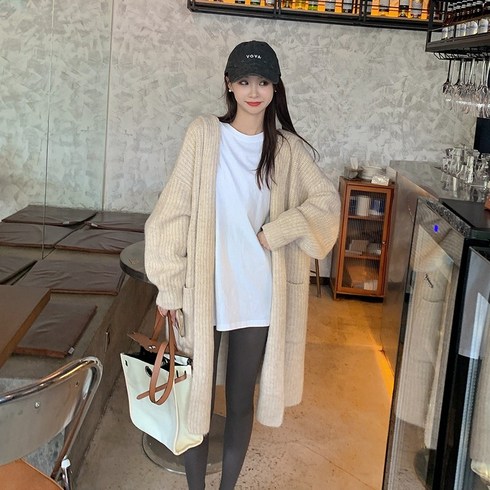 2023년 가성비 최고 라라쎄 니트 롱가디건후드 - ANYOU 여성 데일리룩 후드 롱 가디건 가을 겨울 아우터 오버핏 골지 니트 코트