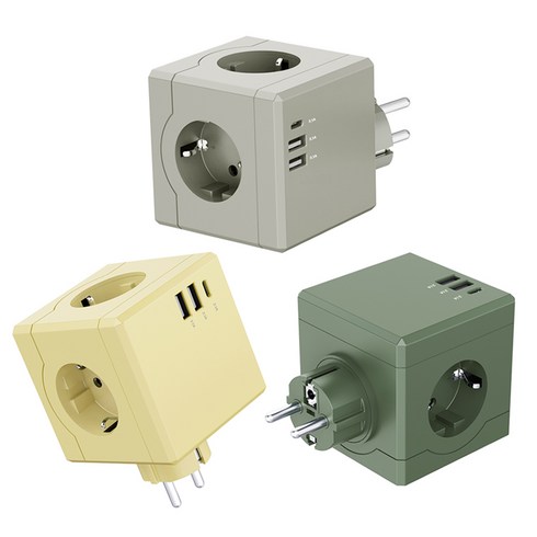 큐브 디자인 USB 3구 고용량 4000W 멀티탭 멀티 콘센트 플러그형 (USB-A 2개 C타입 1개), 그레이, 1개
