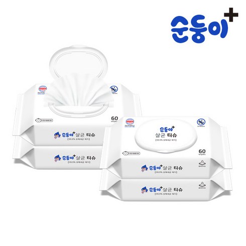 순둥이 생분해물티슈 살균티슈 캡형 60매 4팩(4ST), 4팩
