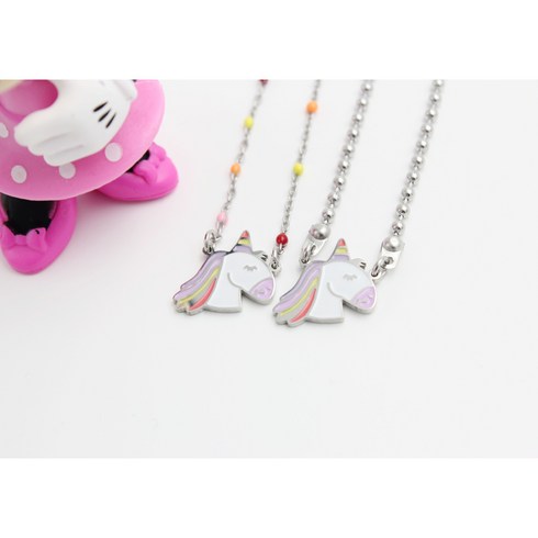 어린이 아기 돌선물 솜사탕 유니콘 써지컬스틸 미아방지 목걸이, 레인보우체인, 아동용(38cm+3.5cm)
