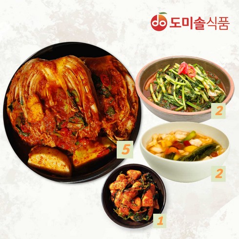 도미솔 포기4.5kg총각김치2kg깻잎김치0.5kg 총10kg - 도미솔 박미희 달인 여름 별미 4종 구성(포기5kg+열무2kg+여름물김치2kg+총각1kg) / 10kg, 1개