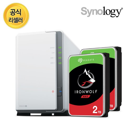 시놀로지 나스 서버 DS223j 2베이 NAS 씨게이트 아이언울프 합본 패키지, DS223j + 2TB x 2