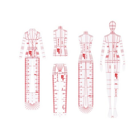 눈금자 다이어그램 템플릿 자 의상 샘플 지시서 도식화 패션 디자이너 도구 그리기 템플릿, 06.S세트+5팩