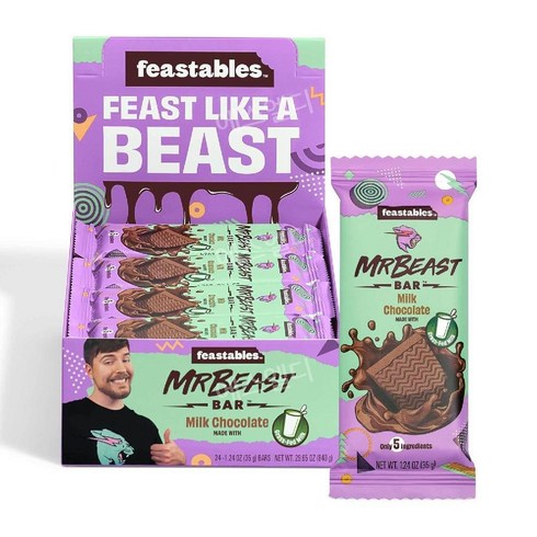 피스터블 초콜릿 Feastables MrBeast 미니 밀크 초콜릿 바 24개입, 기본