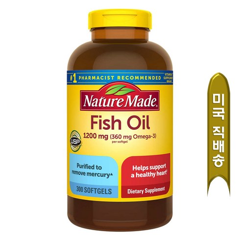 네이쳐 메이드 피쉬오일 1200mg (300소프트젤) Nature Made Fish Oil 1200 mg Omega-3 360mg 300 Softgels, 1개, 300정