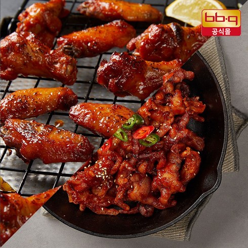 원앙 참신한 마늘불닭발 150g X 8팩 - BBQ 매달구(매콤달콤구운닭날개)640gX1팩+XBBQ 직화 불닭발 150gX5팩