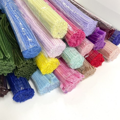파스텔모루 얇은모루 공예용 모루 철사 털철사 튤립 컬러 칼라 30cm 100개입 pipe cleaner, 초록
