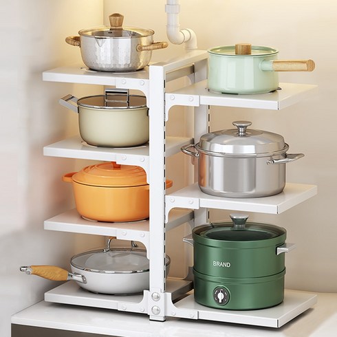 스텔라룸 높이조절 냄비 후라이팬 정리대 거치대, 화이트, 3+4단
