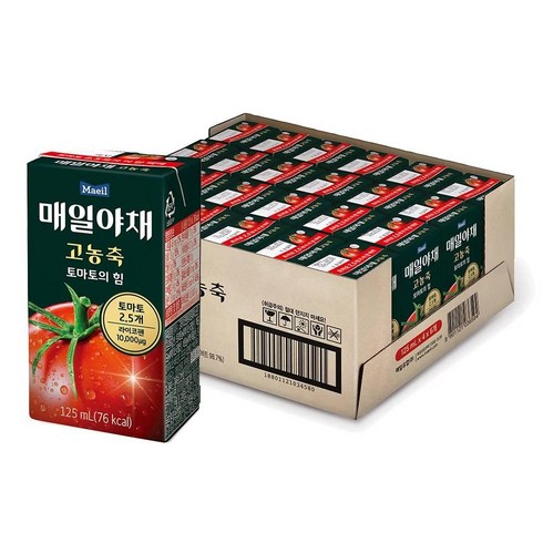 CJ 간식 [행사]매일야채 고농축 토마토의힘 125ml 24팩 어린이 초등학생 청소년 부모님 탕비실 카페 손님접대 선물, 3set