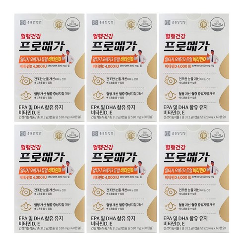 종근당건강 프로메가 알티지 오메가3 듀얼 비타민D 520mg X 60캡슐, 60정, 6개