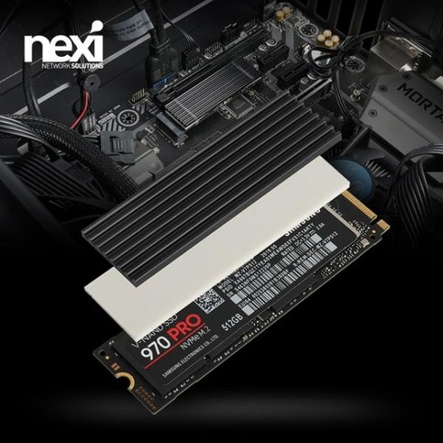 넥시 NX1057 NVMe M.2 SSD 방열판 3mm/NX-HS03/2280 사이즈 호환/1mm 두께 서멀패드/특수 고무밴드로 고정/쿨링효과/알루미늄 메탈/격자형 히트싱크 날개