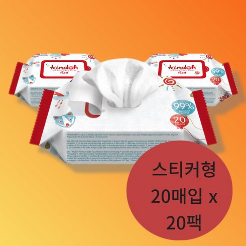 킨도 아기물티슈 레드 휴대용 스티커형 20매x20팩 정품보증 183491