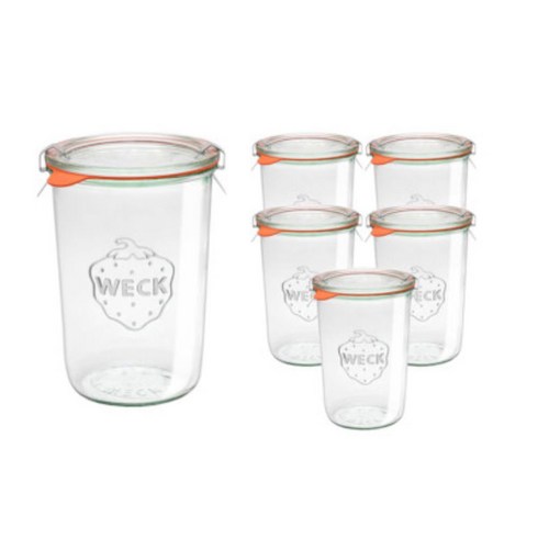 웩유리용기 - WECK 기본형 850ml(No.743)고무링&클립 6개 세트