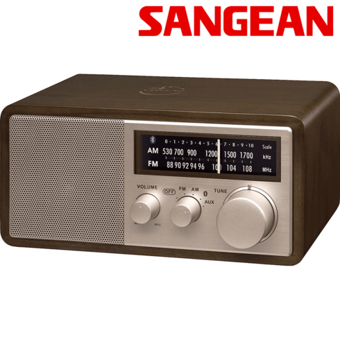 산진 45주년 특별판 나무 캐비닛 라디오 AM/FM/블루투스/Aux-in/USB 충전 WR, 로즈골드/다크호두