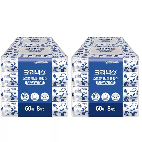 크리넥스 소프트엠보싱 빅앤와이드 물티슈, 60매, 16개