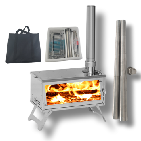 2023년 가성비 최고 네이처하이크화목난로 - 앤와비 휴대용 화목 난로 장작 화로 대형 연통 2.4m 포함, 프리미엄 화목난로 2.4m연통포함