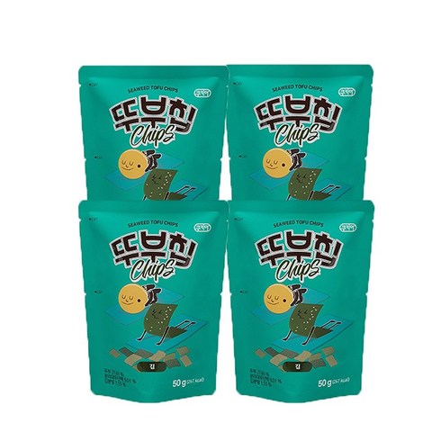 뚜부칩 4종 세트  - 국내산 콩 사용한 고소하고 담백한 뚜부칩 김, 50g, 4개