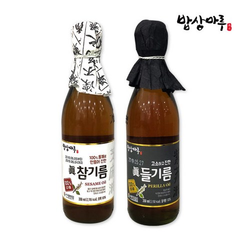 밥상마루 통깨100% 참기름 350ml + 들기름 350ml, [밥상마루] 참기름 350ml + 들기름 350ml