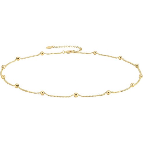 Dainty Gold Chain Aobei Pearl 18k Gold Paperclip Chain Choker Satellite Chain Lava Bead Pendant Necklace Dainty Jewelry for Women 16'', 1