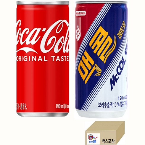 맥콜190mlx15캔+코카콜라190mlx15캔(총30캔) 마셔몰 안전박스포장, 190ml, 1세트