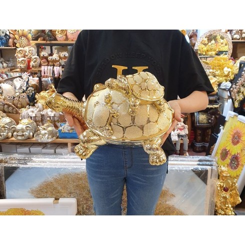 시떼몰 황금 도자기 새끼업은 거북이 장식품 대형 소품(큰 사이즈)