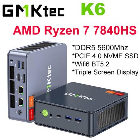 beelinkser8 - [미니PC 7840HS] GMKTec 데스크탑 게이밍 컴퓨터 트리플 스크린 디스플레이 K6 AMD Ryzen 7 윈도우 11 DDR5 5600Mhz 40 NVME SSD, 없음, 없음, 8) DDR5 16GB 500GB  EU