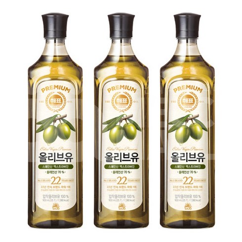 해표 압착 올리브유, 900ml, 3개