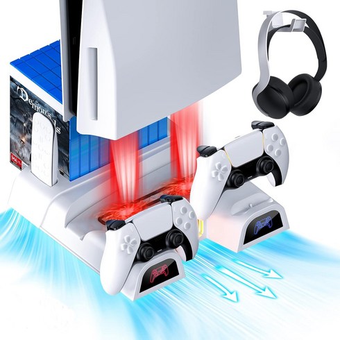 PS5 Slim 플스5 슬림 고속충전 쿨링 수납 스탠드 PS5 & Slim 호환용 스탠드, 1세트, DOBE PS5스탠드