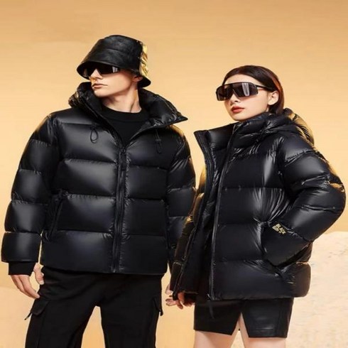 남성용 겨울 패딩 코트 두꺼운 샤이니 블랙 골드 패션 방풍 재킷 유니섹스 분리형 모자 다운 짧은
