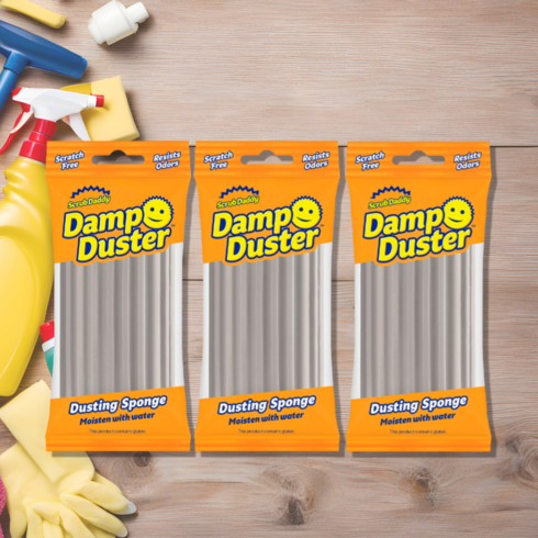 [정품100%] 스크럽대디 먼지 더스트 청소 스펀지 Scrub Daddy Damp Duster 회색 3개묶음, 3개