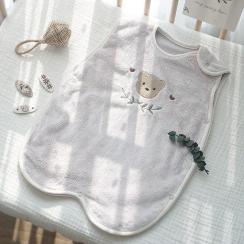 쿵스쿵스 극세사 아기수면조끼 유아조끼 2중 잠옷 겨울 감성자수