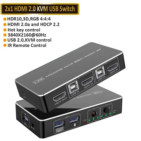 스탠드 티비 스탠바이미 호환 2024 4K 60Hz HDMI KVM 스위치 2 포트 USB 공유 프린터 키보드 마우스 TV 스플리터 스위치, 5.ZY-HK102 - EU Power Plug