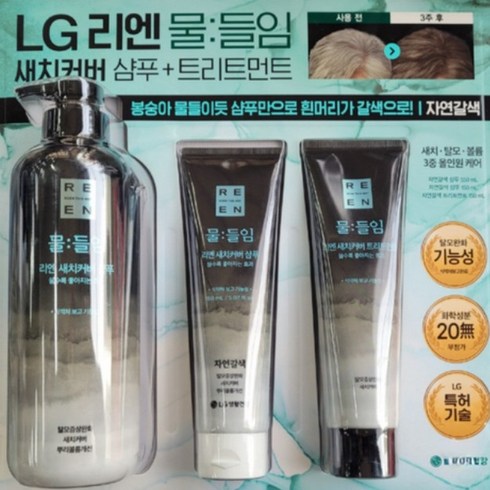 LG 리엔 물들임 새치커버 세트 (샴푸550ml+샴푸150ml+트리트먼트150ml) 자연갈색, 1세트, 850ml