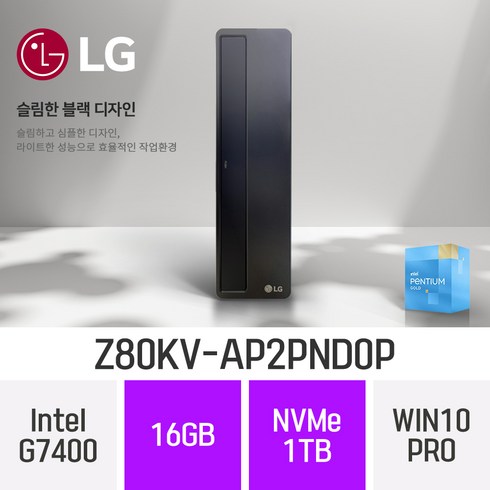 2023년 가성비 최고 z80kv - LG 슬림 데스크탑 Z80KV-AP2PND0P, WIN10 Pro, 16GB, 1TB, 펜티엄 G7400, B