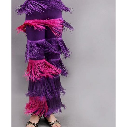 성인 라틴댄스복 수술 바지 공연복 경기복 강습복, 퍼플+로즈 레드