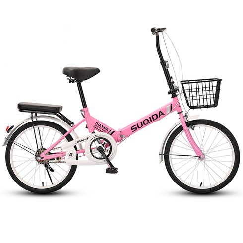 [HOTAX] 세련된 클래식 접이식 미니벨로 자전거 출퇴근 경량 미니 폴딩 바구니 마트, 16인치, 스탠다드-핑크