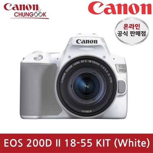 2023년 가성비 최고 캐논200d2 - 캐논 EOS 200D II DSLR + 줌렌즈 EF-S 18-55mm F4-5.6 IS STM KIT, EOS 200D II(화이트)