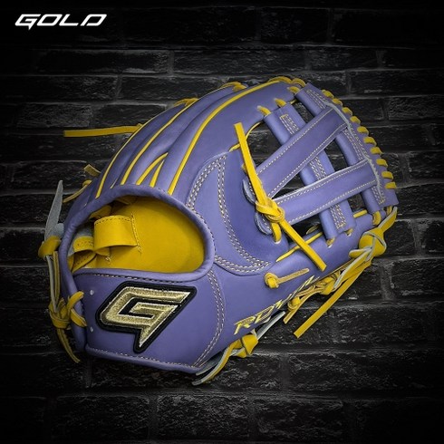 골드 로얄 내야 글러브 PRO-KM 퍼플/옐로우, 자수, 1개