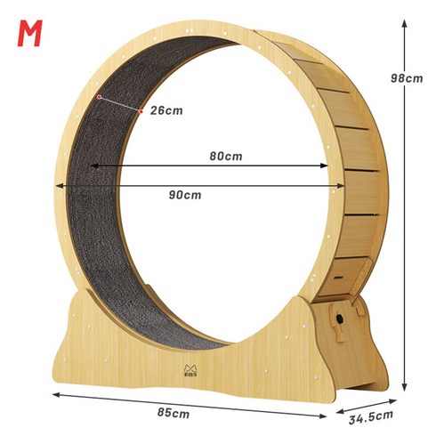 캣타워 - POMTOR 런캣 캣휠 롤러 실내사용 고양이 운동훈련 헬스 캣휠 원목색 캣타워, 1개, 캣타워 +패드M