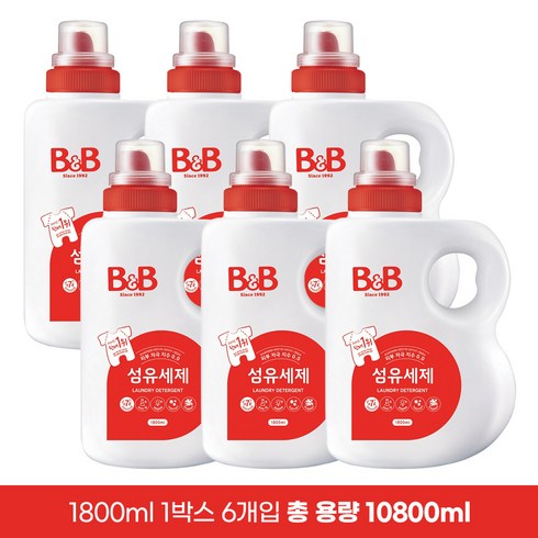 B&B 유아 섬유세제 본품 10800ml 리필 12600ml 택 1, 리필 2100ml x 6개 총 12600ml, 6개, 2100ml