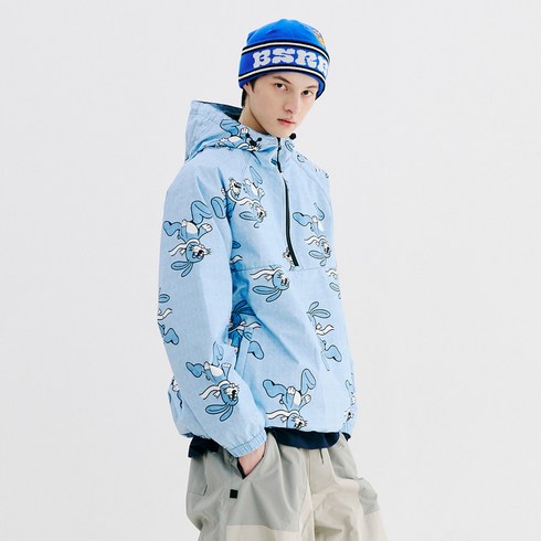 2023년 가성비 최고 비에스래빗자켓 - 비에스래빗 2324 BSRABBIT SUNDAY RABBIT HOODED ANORAK JACKET LIGHT BLUE 스노우 보드복 자켓