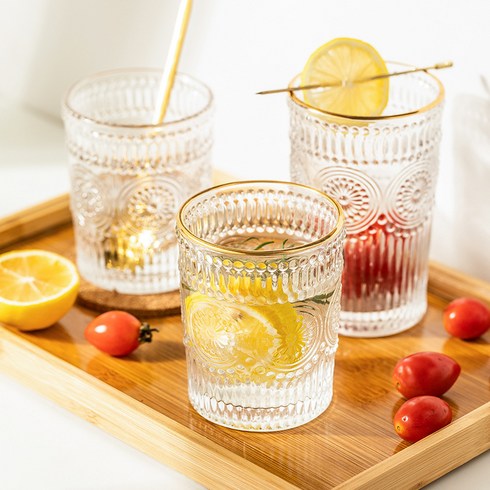 쥬띠크 크리스탈 레트로컵, 2개, 골드링하이볼잔 380ml