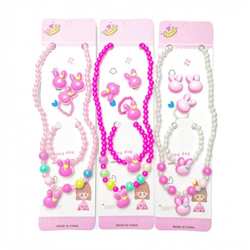 랜덤 귀찌 토끼 반지 비즈 쥬얼리4종세트 목걸이 팔찌 포인트 여아