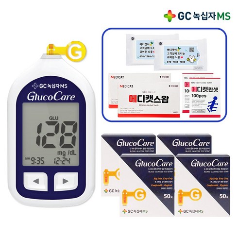 glucocare - 녹십자MS 글루코케어 혈당측정기 + 혈당시험지 200매 + 침 200개 + 솜 200개 (벤저스 출고)