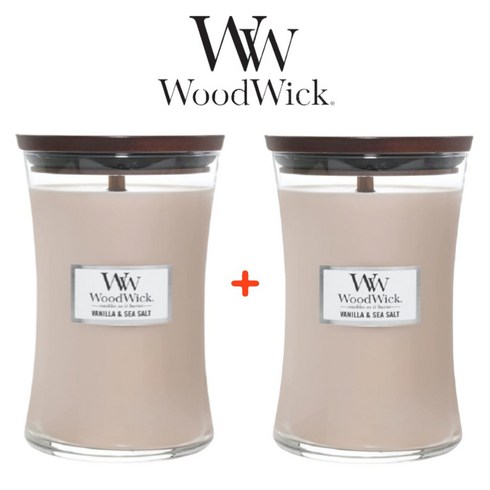 (1+1) WoodWick 우드윅 라지자 캔들 바닐라 씨솔트 향 집초대선물 610g 2팩