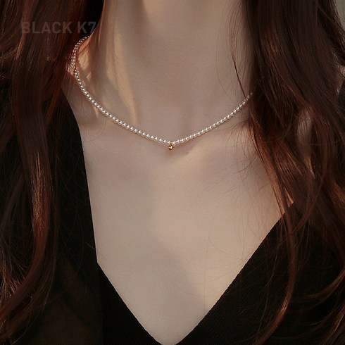 해양진주 - 샤이닝포인츠 진주 목걸이 3mm/4mm 원형 좁쌀 구슬 14k 도금 목걸이