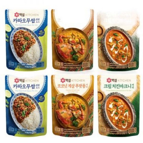 백설 카파오무쌉 덮밥소스 150g 2팩 + 코코넛게살 푸팟퐁커리 170g 2팩 + 크림 치킨마크니커리 170g 2개